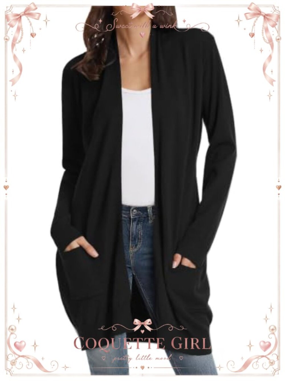 Essential Solid Open Front Long Knit Cardigan Sweater with Pockets